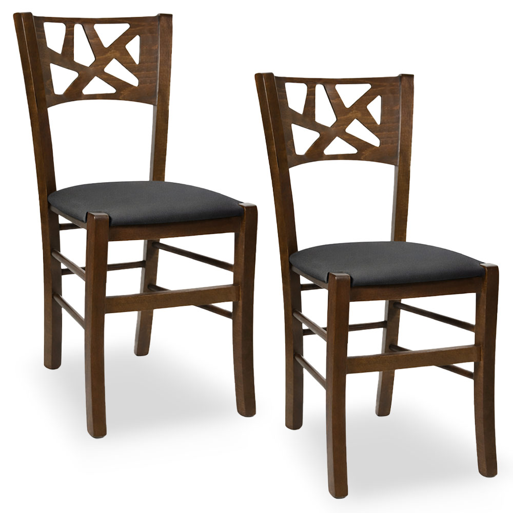 Sedie sala pranzo sissy in legno noce scuro seduta imbottita antracite set da 2.